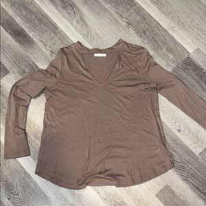 Lush V-Neck Long Sleeve Top - Brown, Womens